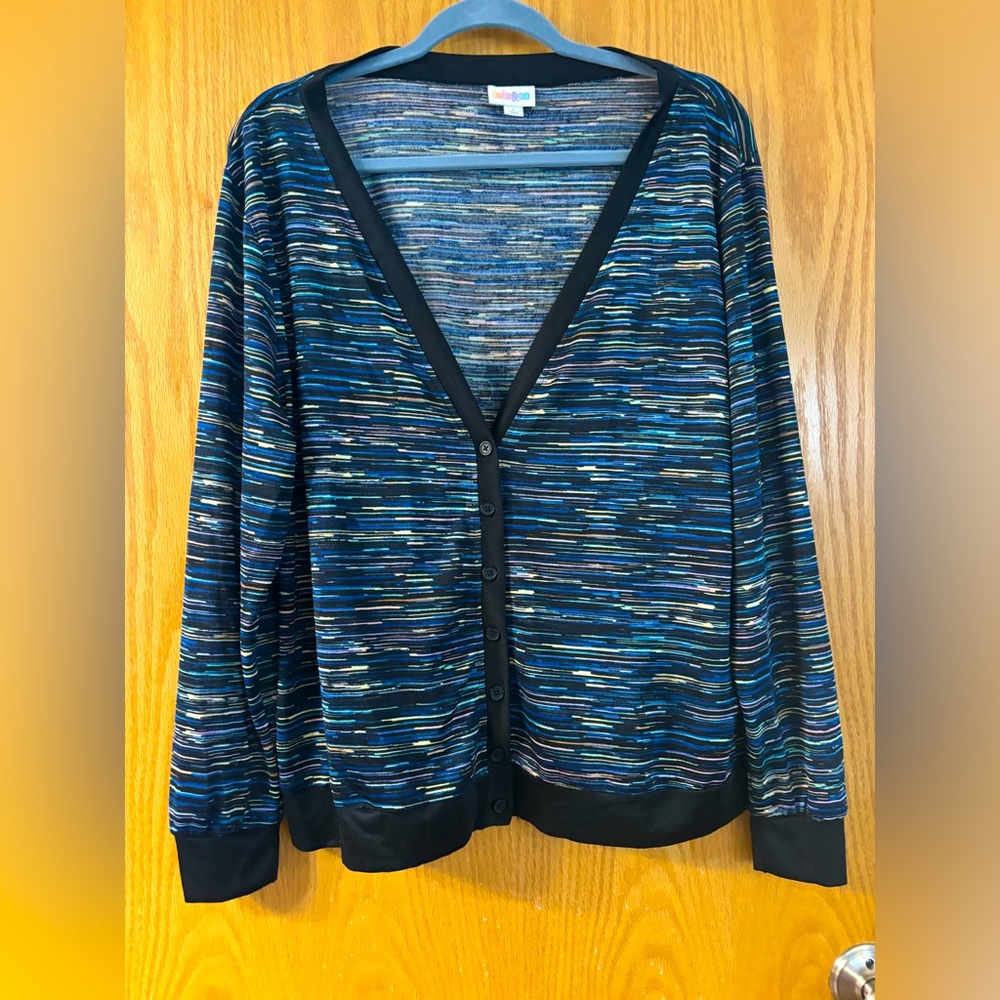 Very light weight multicolored cardigan sweater. LuLaRoe Lizzy size medium